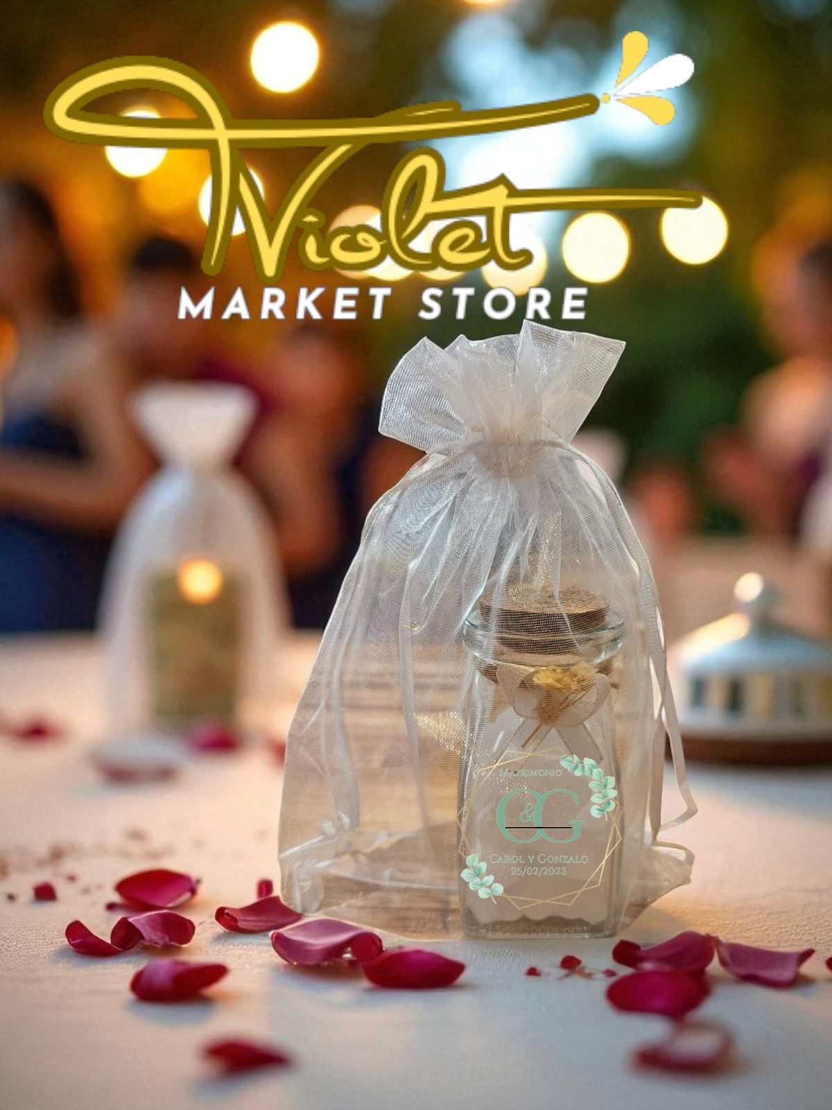 Vela Recuerdo Matrimonio Frasco Aromática, vela de soya artesanal para souvenir de matrimonio - Violet Market Store