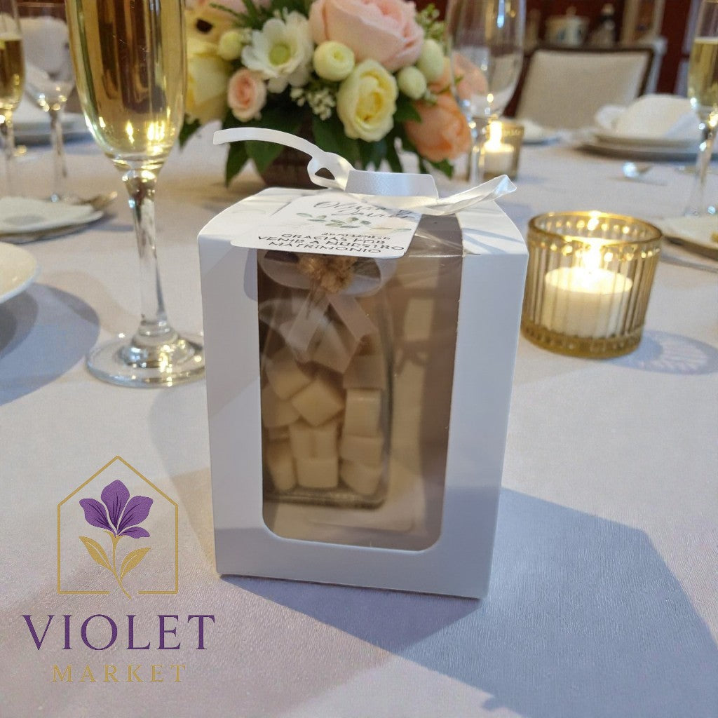 Vela Recuerdo Matrimonio Frasco Aromática, vela de soya artesanal para souvenir de matrimonio - Violet Market Store