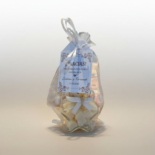 Vela Matrimonio Recuerdo Boda Estrella de Amor - Bolsa Organza, vela de soya artesanal para souvenir de matrimonio - Violet Market Store
