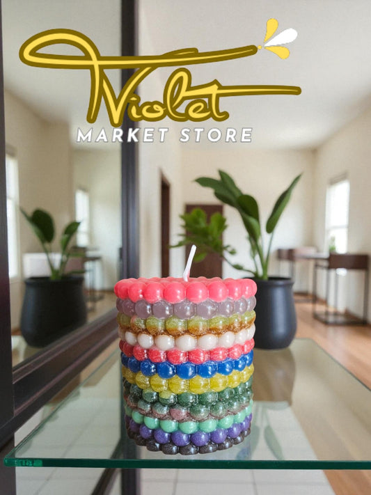 Vela Multicolor de Perlas –Cera de Soja Artesanal