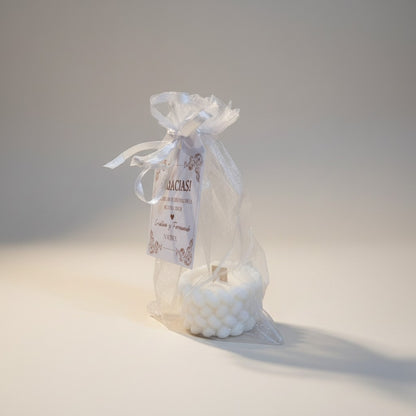 Vela Recuerdo Boda Trenzada - Bolsa Organza, vela de soya artesanal para souvenir de matrimonio - Violet Market Store

