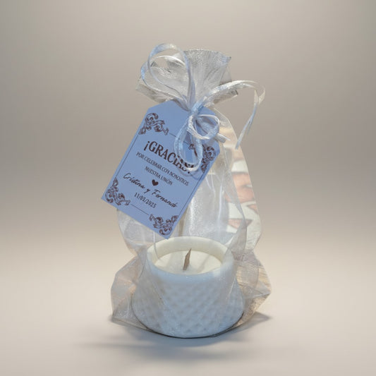 Vela Recuerdo Boda Elegancia Nupcial - Bolsa Organza, vela de soya artesanal para souvenir de matrimonio - Violet Market...
