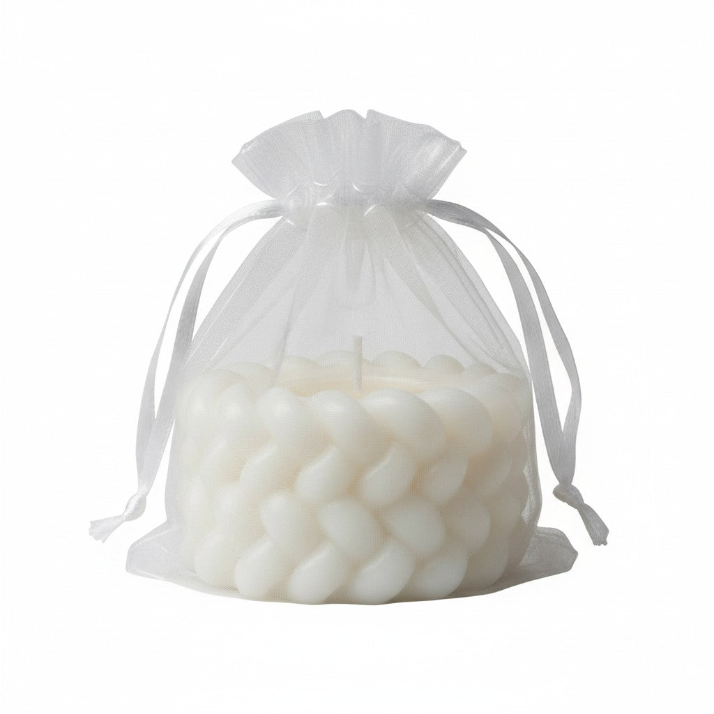 Vela Recuerdo Boda Trenzada - Bolsa Organza, vela de soya artesanal para souvenir de matrimonio - Violet Market Store
