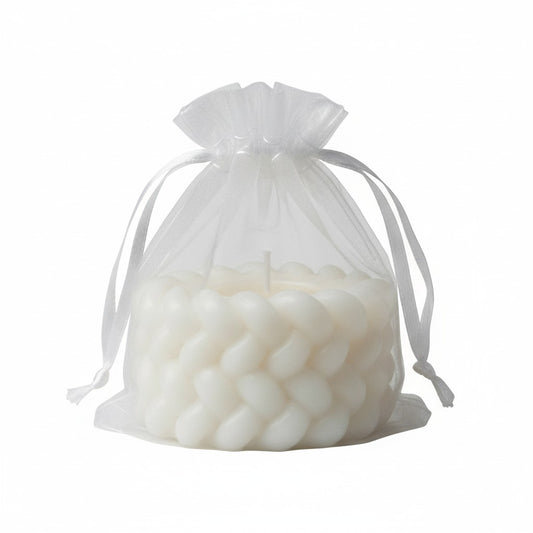 Vela Recuerdo Boda Trenzada - Bolsa Organza, vela de soya artesanal para souvenir de matrimonio - Violet Market Store
