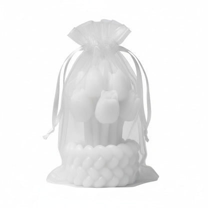 Vela Recuerdo Boda Tulipán Encanto - Bolsa Organza, vela de soya artesanal para souvenir de matrimonio - Violet Market Store
