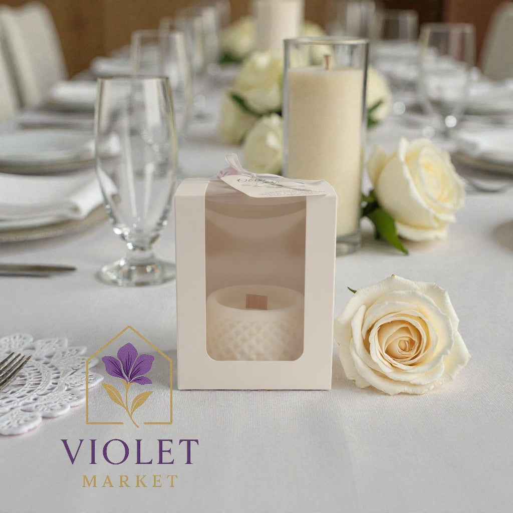 Vela Recuerdo Matrimonio Elegancia Nupcial - Caja, vela de soya artesanal para souvenir de matrimonio - Violet Market Store
