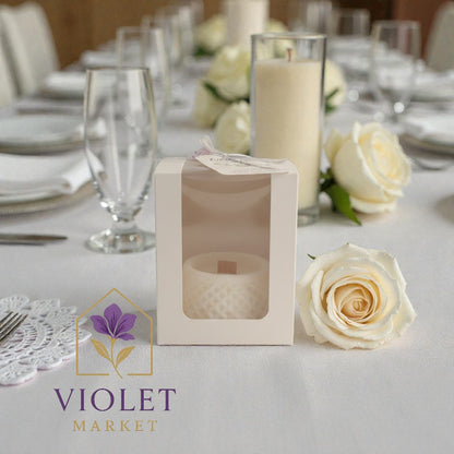 Vela Recuerdo Matrimonio Elegancia Nupcial - Caja, vela de soya artesanal para souvenir de matrimonio - Violet Market Store
