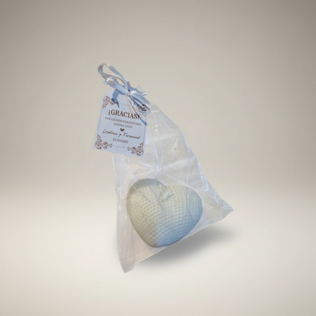 Vela Recuerdo Boda Corazón Eterno - Bolsa Organza, vela de soya artesanal para souvenir de matrimonio - Violet Market Store
