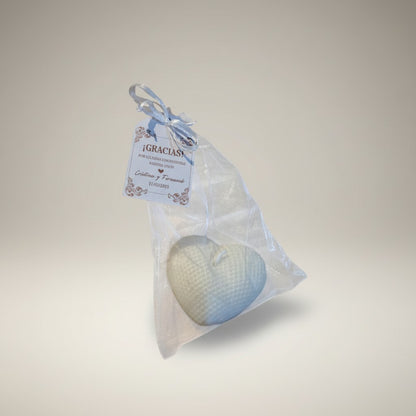 Vela Recuerdo Boda Corazón Eterno - Bolsa Organza, vela de soya artesanal para souvenir de matrimonio - Violet Market Store
