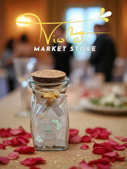 Vela Recuerdo Matrimonio Frasco Aromática, vela de soya artesanal para souvenir de matrimonio - Violet Market Store