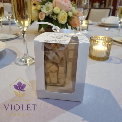 Vela Recuerdo Matrimonio Frasco Aromática, vela de soya artesanal para souvenir de matrimonio - Violet Market Store
