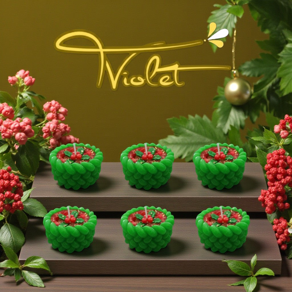 Set 6 Velas Navideñas Trenza de Acebo - Cera de Soja