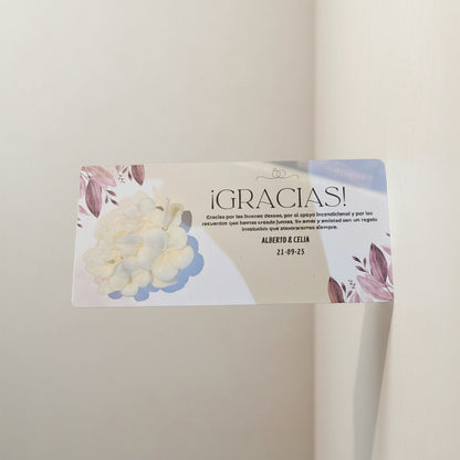 Vela Recuerdo Matrimonio - tarjeta agradecimiento  - Bolsa Organza, vela de soya artesanal para souvenir de matrimonio - Violet Market Store
