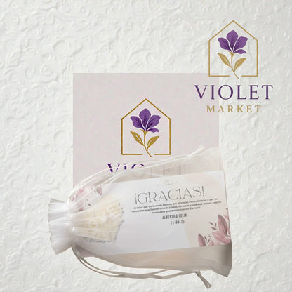 Vela Recuerdo Matrimonio -tarjeta de agradecimiento - Bolsa Organza, vela de soya artesanal para souvenir de matrimonio - Violet Market Store
