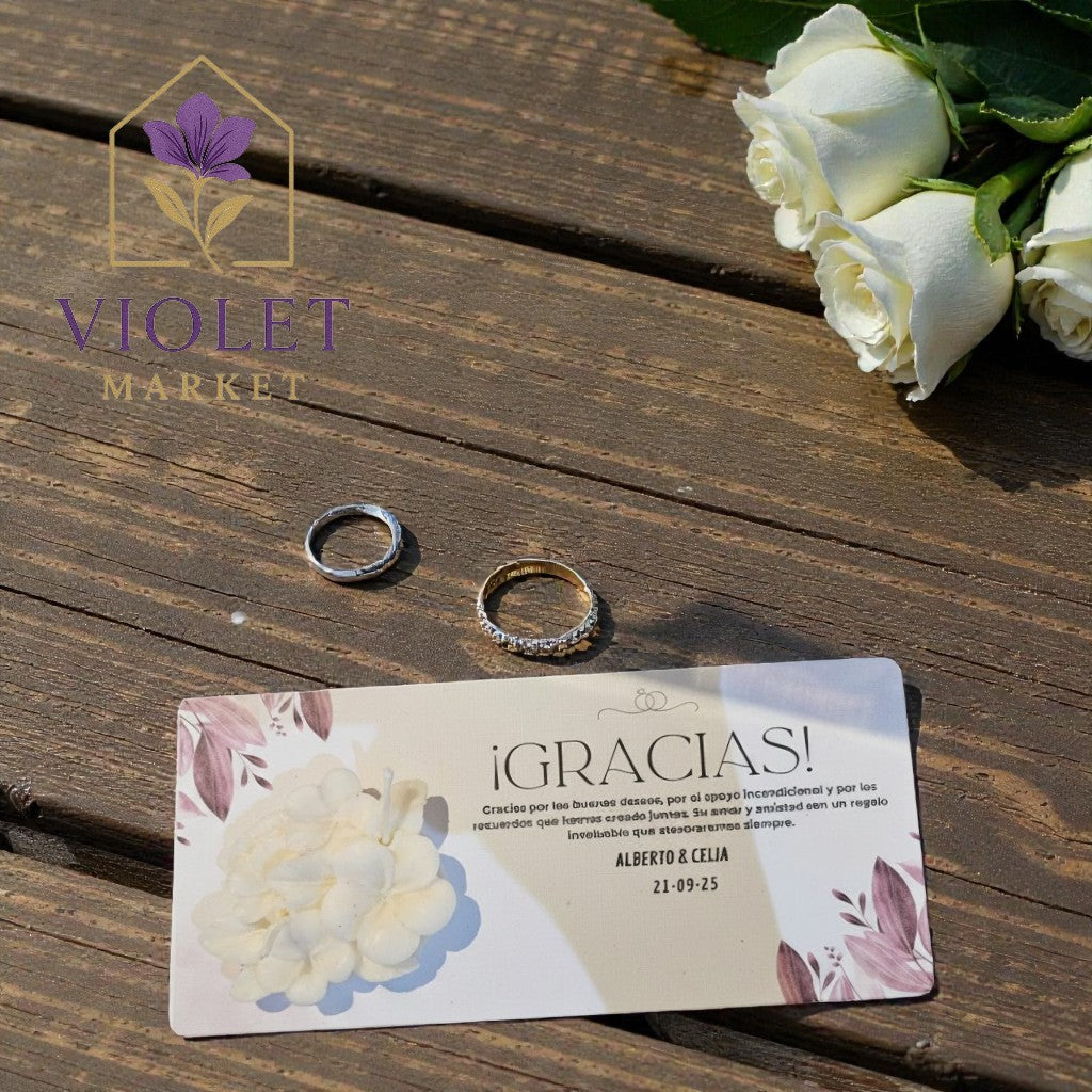 Vela Recuerdo Matrimonio -tarjeta de agradecimiento - Bolsa Organza, vela de soya artesanal para souvenir de matrimonio - Violet Market Store