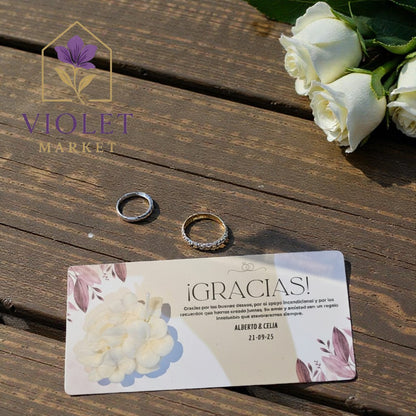 Vela Recuerdo Matrimonio -tarjeta de agradecimiento - Bolsa Organza, vela de soya artesanal para souvenir de matrimonio - Violet Market Store