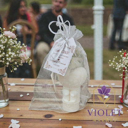 Vela Recuerdo Matrimonio Dulce - Bolsa Organza, vela de soya artesanal para souvenir de matrimonio - Violet Market Store
