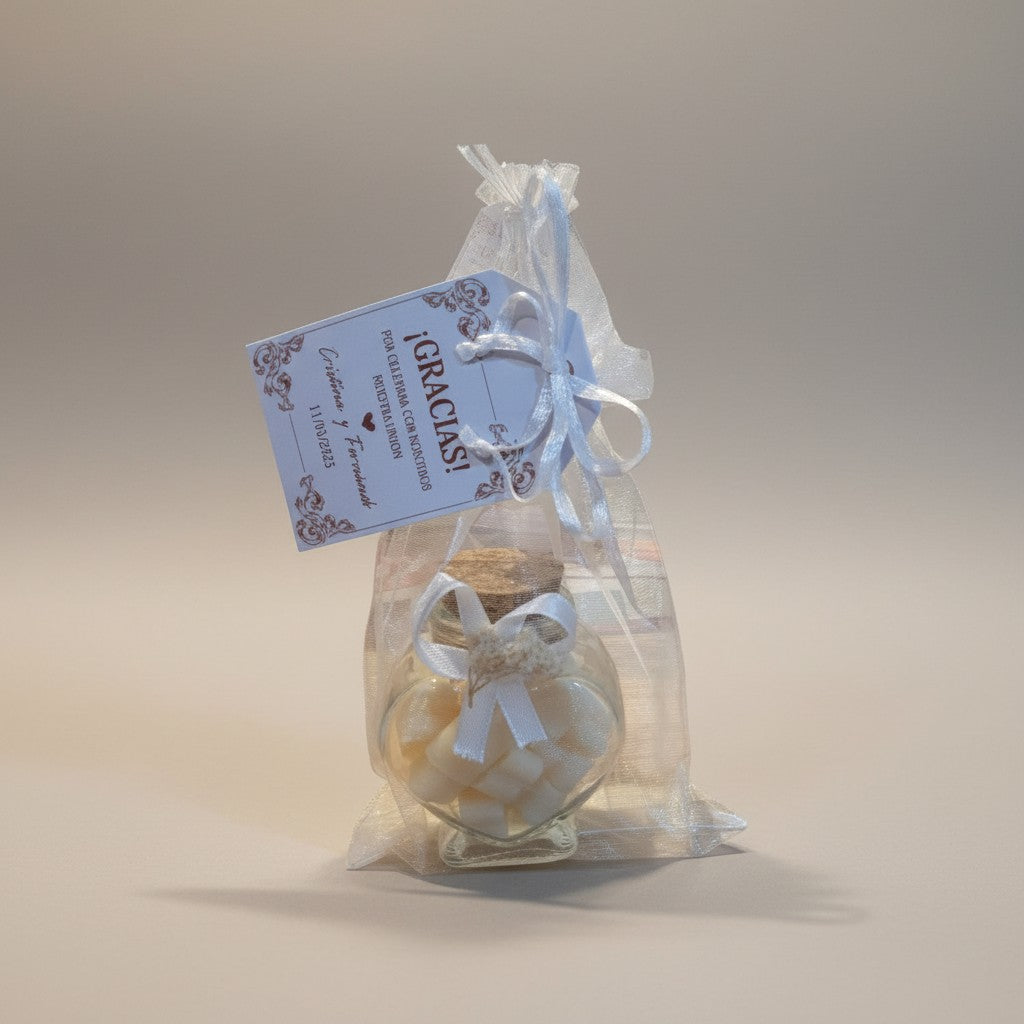 Vela Recuerdo Boda Encanto de Cristal - Bolsa Organza, vela de soya artesanal para souvenir de matrimonio - Violet Market...
