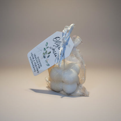 Vela Recuerdo Matrimonio Burbuja - Bolsa Organza, vela de soya artesanal para souvenir de matrimonio - Violet Market Store
