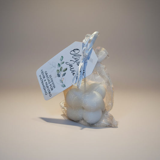 Vela Recuerdo Matrimonio Burbuja - Bolsa Organza, vela de soya artesanal para souvenir de matrimonio - Violet Market Store
