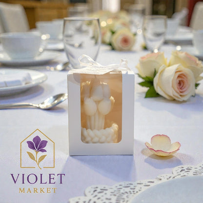 Vela Recuerdo Matrimonio Tulipán Encanto - Caja, vela de soya artesanal para souvenir de matrimonio - Violet Market Store
